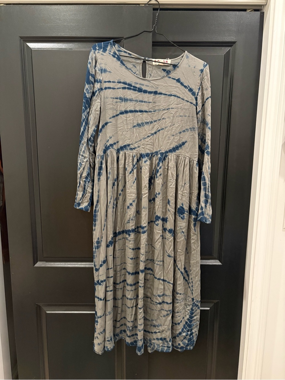 Anthropologie Gray and Blue Tie-Dye Maxi Dress